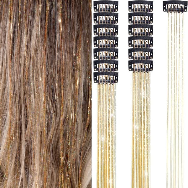 Clip-in Hårglitter Extensions Sett for Halloween Cosplay Party Rosa Pink