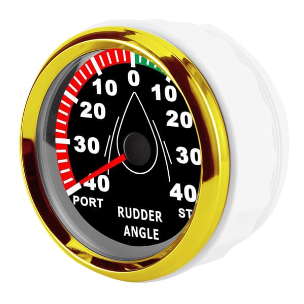 85mm Boat Rudder Angle Gauge IP67 Waterproof Multi-color Backlit 9-32V Direction Adjustable (Black Dial Gold Cover)