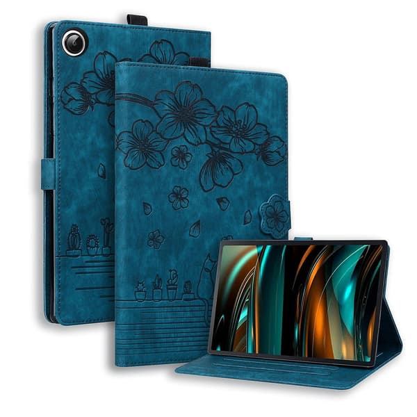 Lærfutteral for Samsung Galaxy Tab A9+ med kattemotiv-XF17-
