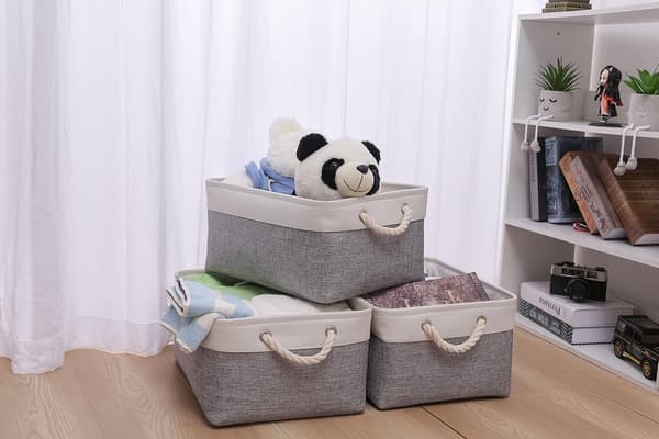Small Fabric Storage Baskets, 3-pack, Waterproof Foldable Storage Bins, Canvas Storage Boxes for Wardrobe, Bedroom