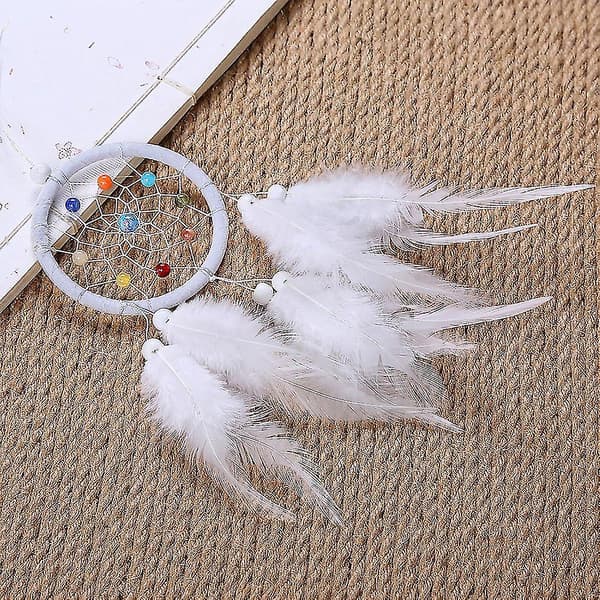 Dreamcatcher with feather pendant, decoration, circular, white, fast shipping