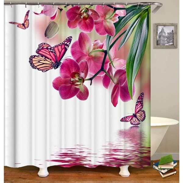 Retro blommor och fjäril duschdraperi vitt duschdraperi rosa Draperier Bad 120x180cm