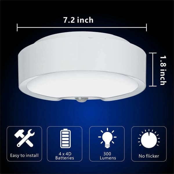 Motion Sensor LED Ceiling Light, Battery Operated 300LM for Wardrobe, Hallway, Garage-FA-