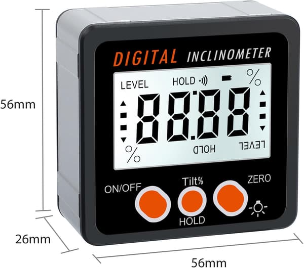 Digitalt Inklinometer 4*90° Magnetisk Goniometer Vanntett IP54, u