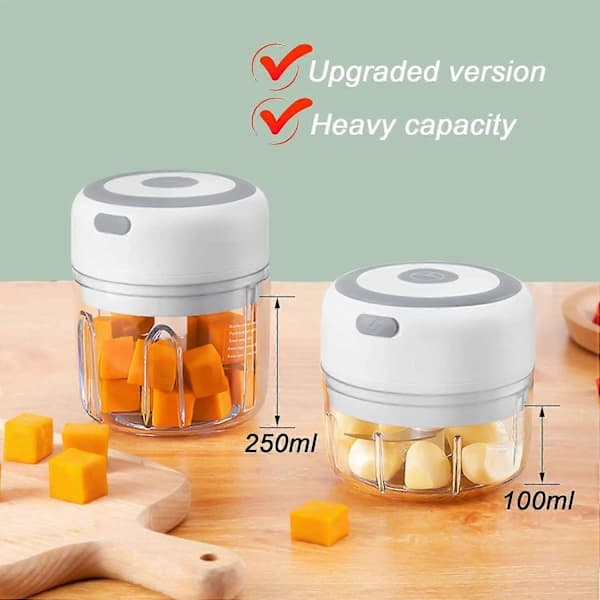 Electric Garlic Press, USB Rechargeable 250ml Mini Chopper for Vegetables, Onions, Nuts, and Meat, White