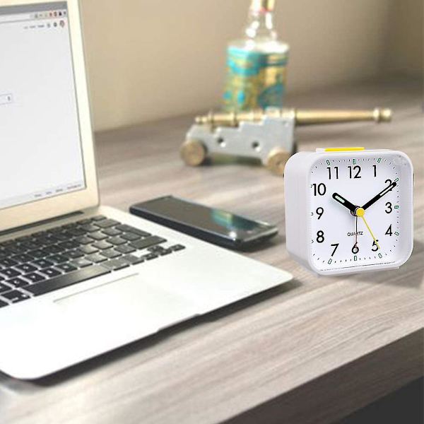 Silent Alarm Clock Bedside, Non-Ticking Battery Operated Clock, White