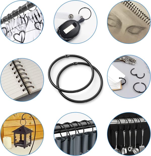 12 Black Shower Curtain Rings, Shower Curtain Hooks