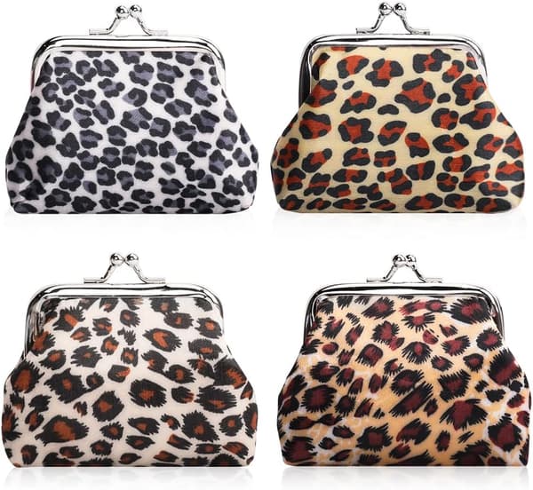 4 stk. leopardmønstrede møntpunge med spænde Clic Clac Vintage Wa
