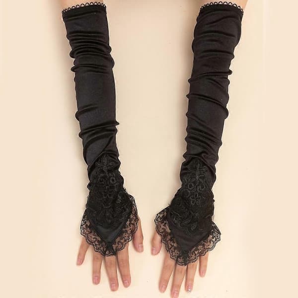 Långa handskar för kvinnor, halvfinger, mesh-vantar, maskeradhalloweenhandskar