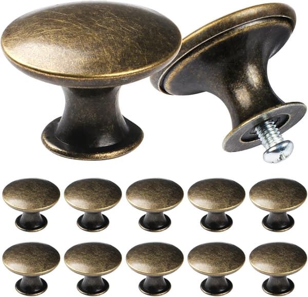 Chic Vintage Cabinet Knobs, Antique Style Kitchen Handles, Round Furniture Door Knobs, Bronze (12 pcs) Bronze Bronze