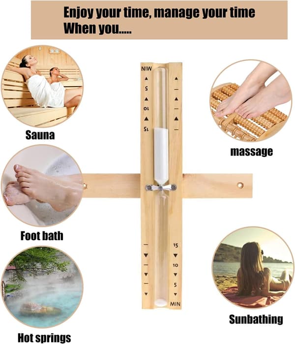 Sauna-timeglas med 15-minutters timer, varmebestandigt, hvidt sand