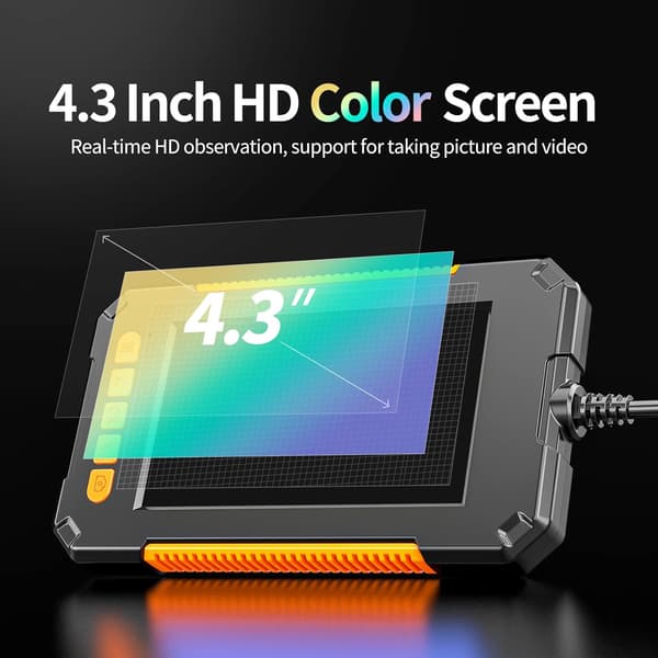 Industrial Borescope, 1080P HD Digital Borescope, 4.3-inch Screen, 3.9mm IP67 Waterproof Inspection Camera with 6 LED Lights, Semi-rigid Cable, (2M)