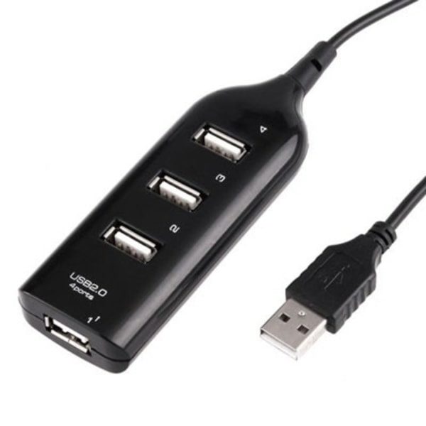 USB 2.0-hub med 4 porte, sort