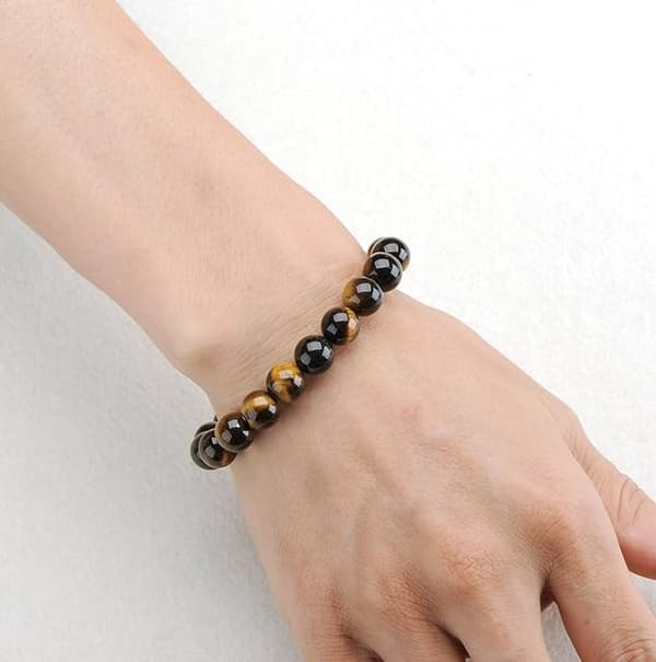 2-delt armbånd i tigerøye, 8 mm + 12 mm, edelstensperle, energi