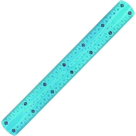 Fleksibel lineal 30 cm lang, der måler i centimeter (30) og tommer (12) - tilfældige farver (blå, gul, grøn osv.)