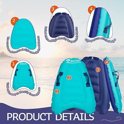 Oppblåsbar bodyboard med håndtak, bærbar bodyboard svømmebrett