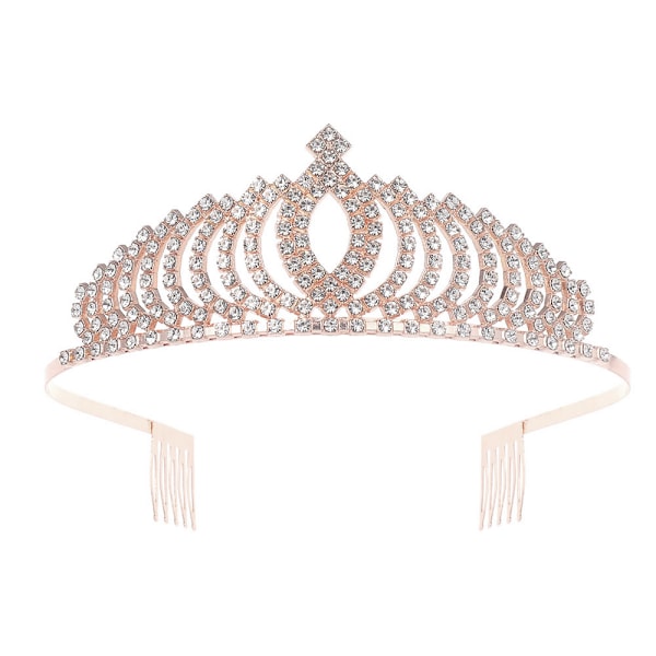 Dame Elegant Glitrende Rhinestone Krone Hårbånd Tiara, Rosaguld
