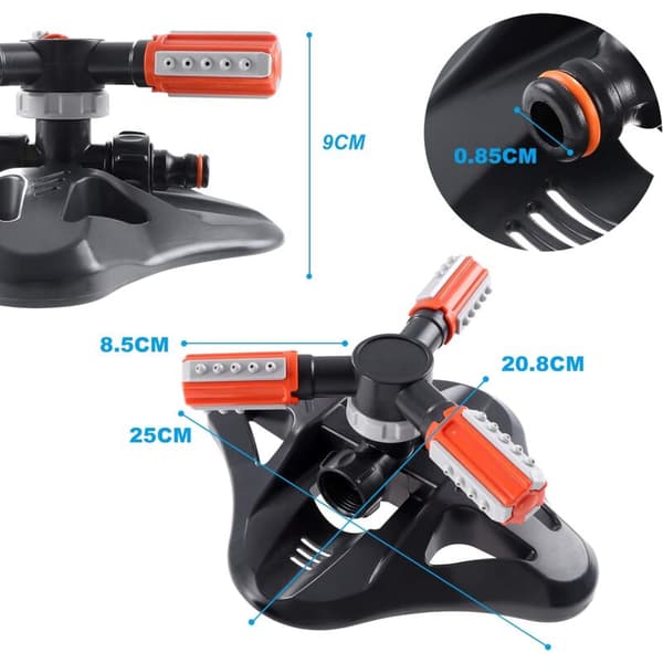 Garden Sprinkler, 360° Rotating 3-Arm Automatic Lawn Sprinkler Watering Irrigation