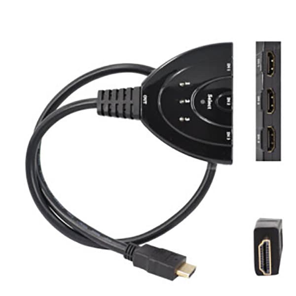 #3-port HDMI Switch with Pigtail Cable Compatible with Full HD 4K @30Hz Video 3 in 1 out#