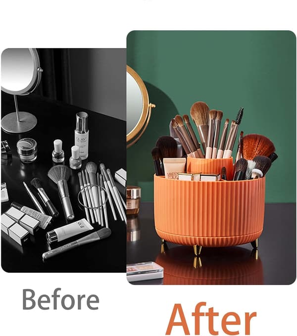 Drejbar børsteholder - Orange, makeupbørsteopbevaring, 360 graders drejning