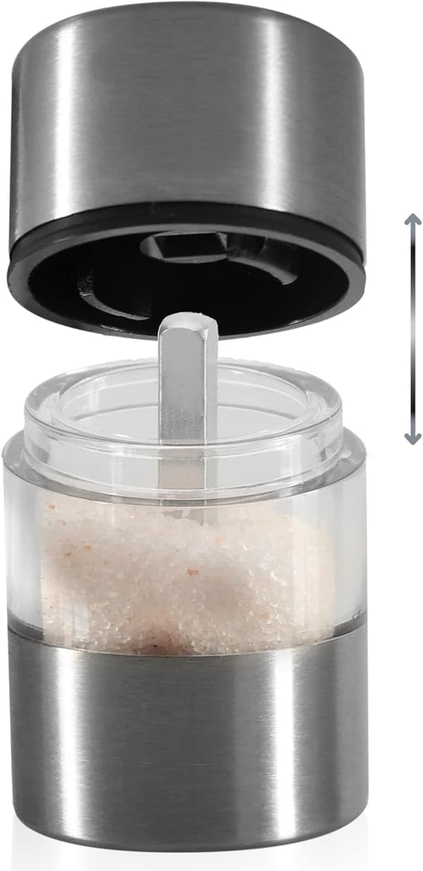 2x Mini salt- og peberkværn i rustfrit stål med keramisk slibning
