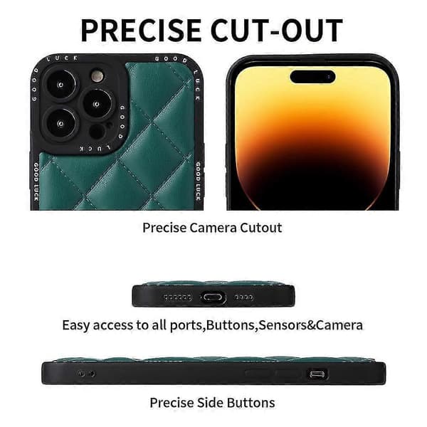 För iPhone 14 Pro PU Läder+PC+TPU Telefonfodral Fullt Skydd Rombtextur Telefonskal_yux