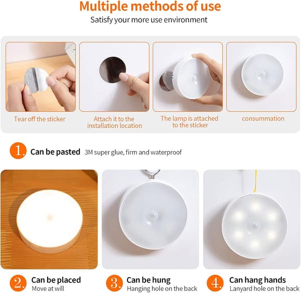 3-pack LED Rörelsesensor Lampor, Automatisk Vägg Nattlampa, Varmvit