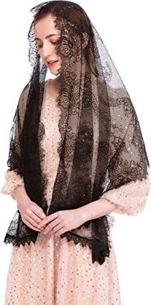 Katolsk kapellslør spansk blonde blomstret mantilla slør omslag sjal messehodeplagg rektangulær form
