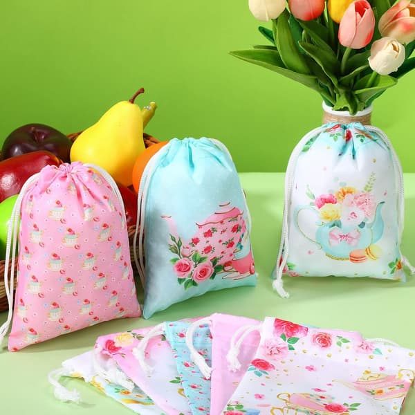 24 stk. Te-selskab Favoritposer Blomstergave Snørepose -