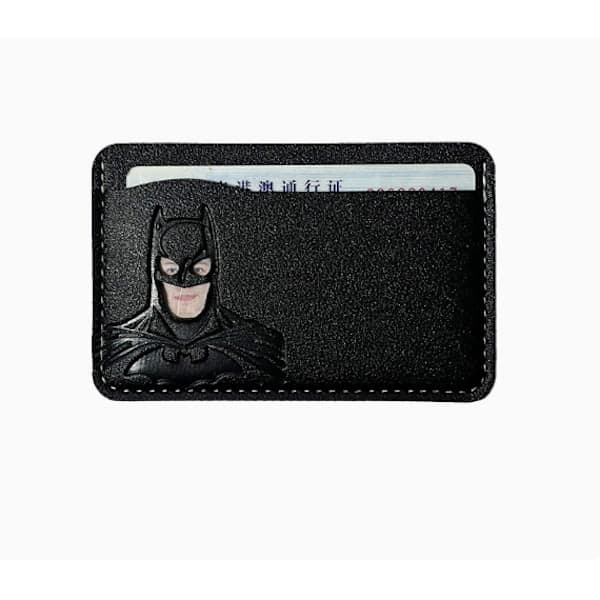 Genuine Leather Wallet with Patch, Personalized Card Holder with Superhero Mask, Genuine Leather Patch, 1 pc
