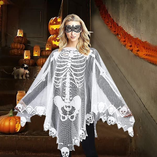 Halloween-sjal Skeletponcho til Kvinder - Halloweenkostume - De Dødes Dag (145X145CM)