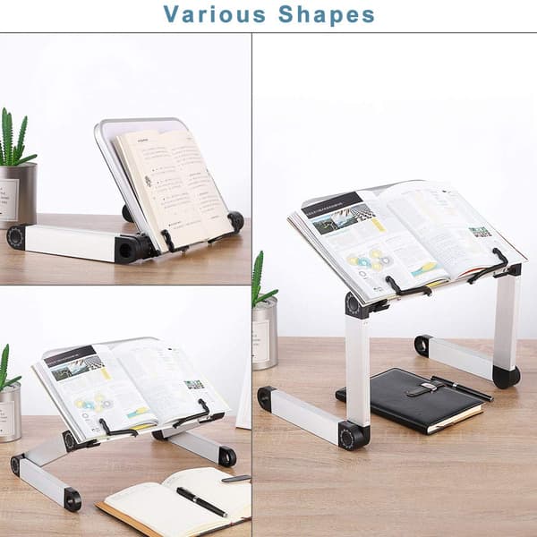 Book Holder Stand for Reading, Chef Recipe Book Stand Kitchen, Foldable Portable with Adjustable Book Clip for Textbook A4 Paper