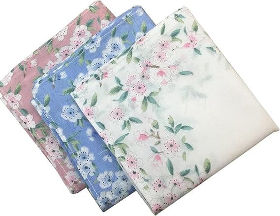 3 damer tryckta blommiga näsdukar 43CM*43CM vit rosa blå