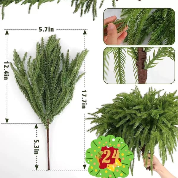 10-pack Decorative Pine Needles, 10-branch Christmas Simulation Pine Needles, Used for Christmas Trees, Artificial Green Plants