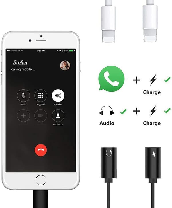 iPhone-hodetelefonadapter og splitter 2-pakning iPhone-adapter til doble Lightning-portkabelomformere Kompatibel med iPhone 12/14/14 Plus/13/13 Pro/11