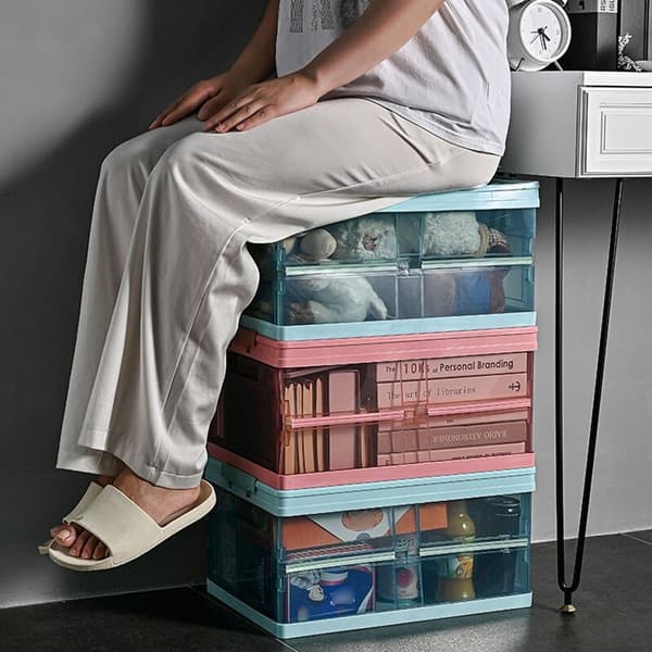 30L Foldable Storage Box with Lid Thick Waterproof Storage Box for Blanket Clothes Books Under Bed in Cars-Blue