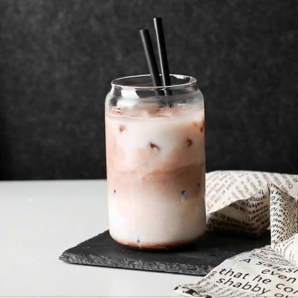2 st Dricksglas med Bambulock och Sugrör, Ölburk Iskaffekopp för Mjölk Kaffe Isvatten cocktail500ml
