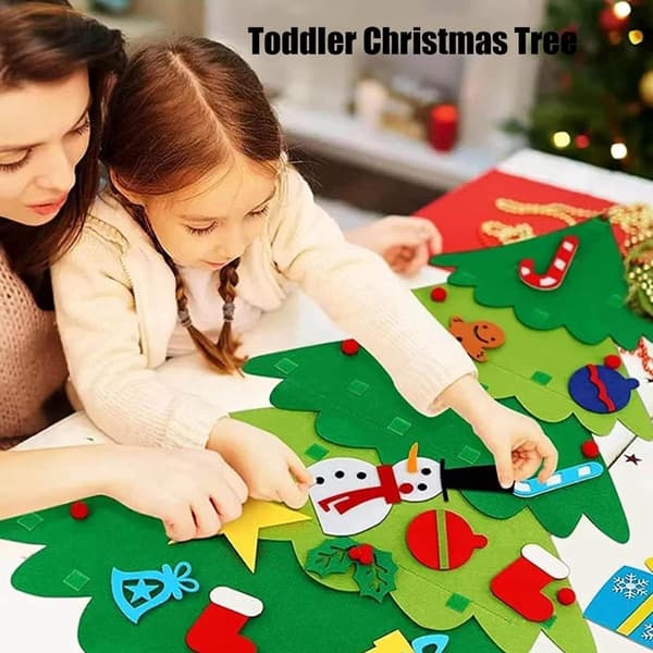 Felt Christmas Tree - Christmas Tree with Lights - Felt Christmas Tree for Kids incl. 32 Ornaments - Kids Gift with String Lights