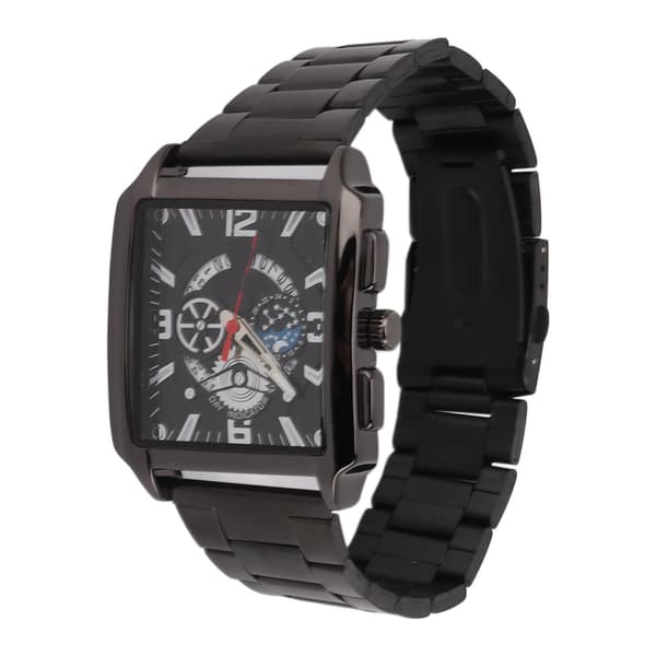Herre Quartz Ur Firkantet Form Præcis Tid Kalender Rustfrit Stål Armbåndsur til Daglig Brug Sort