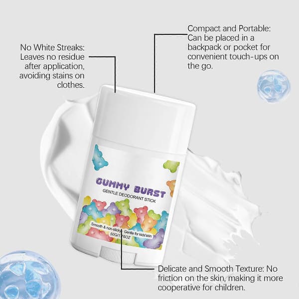 Gummy Burst Mild Deodorant Stick 50G Aluminiumfri Barn Deodorant Slät Icke-klibbig för Känslig Hud 2st 2st