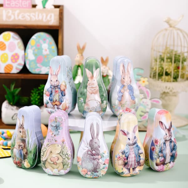 Easter Bunny Tin Container Reusable Decorative Candy Storage Gift Box for Kids and Easter Baskets Model A