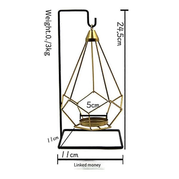 Iron Hanging Candlestick, Hanging Geometric Candlestick with Black Iron Stand, Luxury Romantic Candlestick Decor C