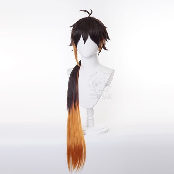Harakami Zhongli cosplay peruk cos peruk anime gradient långt hår