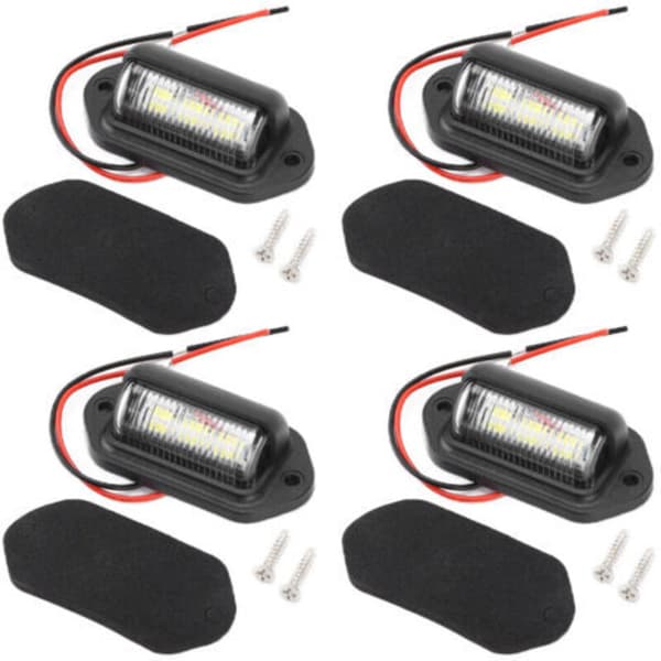 12V 6LED nummerskiltlys, 4 stk, høy lysstyrke hvitt lys, vanntett for bil