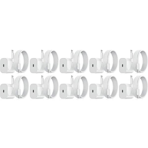 Oplader til iPhone - Hurtigoplader - Adapter + Kabel 20W USB-C Hvid 3-pak 3-pak iPhone 3-Pack iPhone