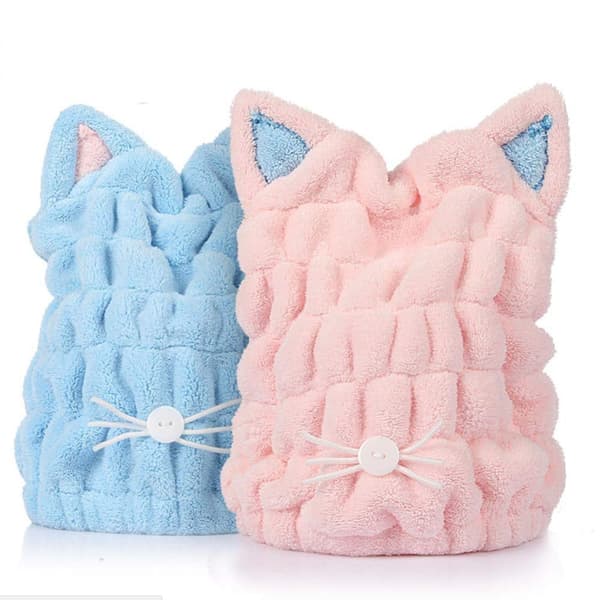 Mikrofiber Badehåndklæde Hår Tørrehætte Hurtigtørrende Badehætte 2-pak (Blå og Pink)
