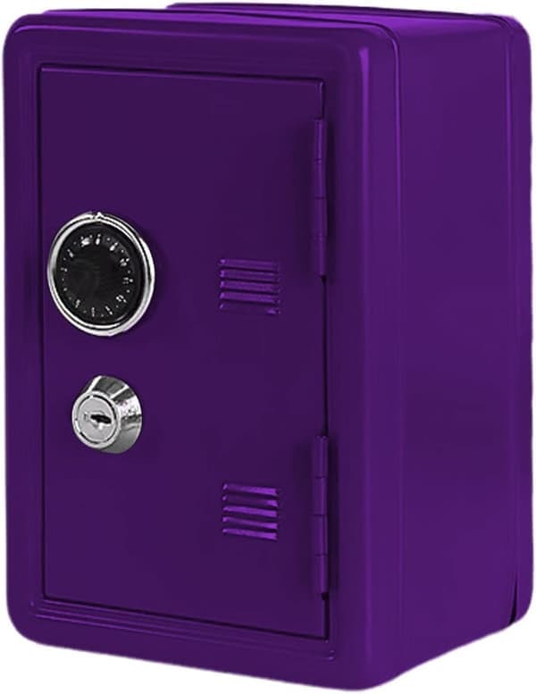 Children's Coin Box, Creative Lockable Mini Metal Safe, Household Storage Jar for Change, Desk Storage Box (Purple)