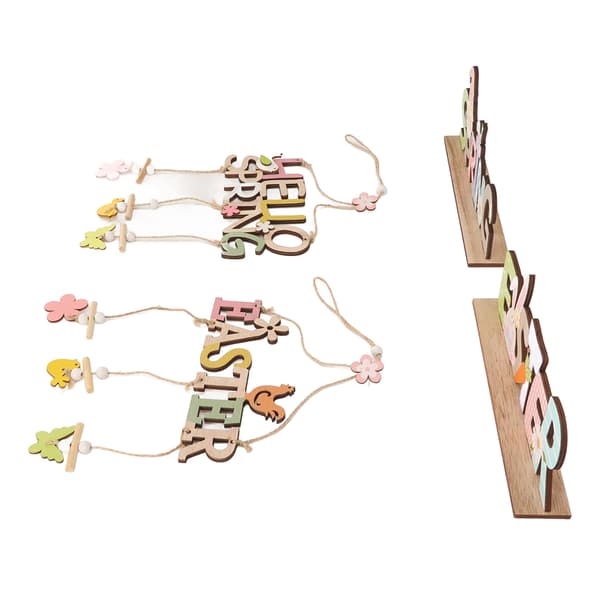 4 Pcs Easter Wooden Hanging Decorations Rustic Style for Easter Spring Holiday Home Cafe Bakery Farmhouse Window