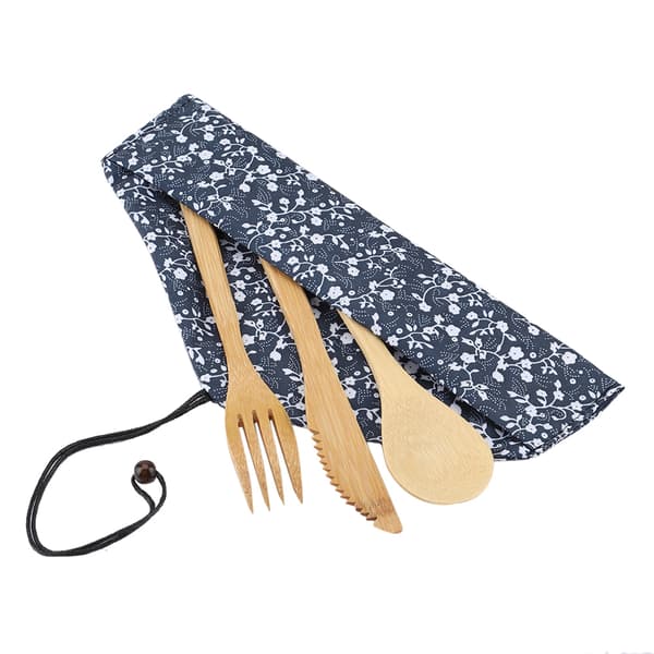 Reusable Japanese Style Bamboo Cutlery Set, Knife, Fork and Spoon