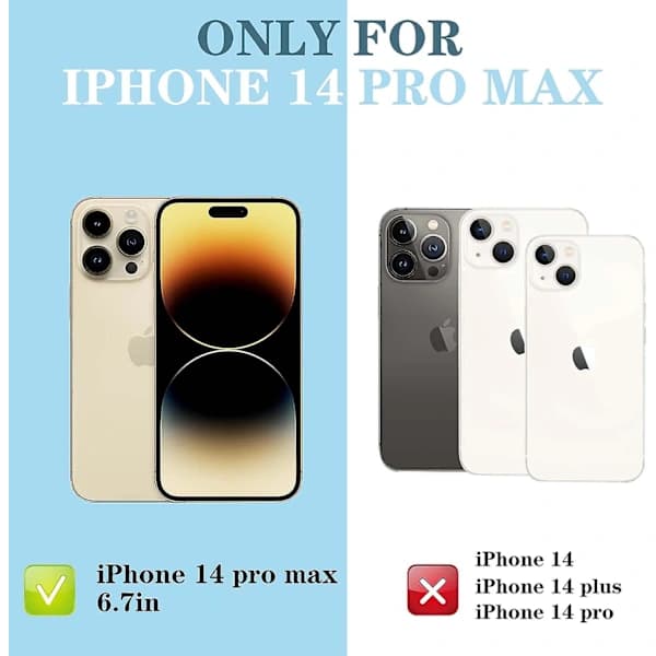 Plånboksfodral för iPhone 14 Pro Max, 6,7 tum - Crossbody-telefonfodral med rem för kvinnor